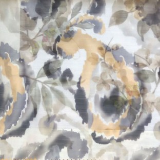 Grey gold white color traditional digital random designs abstract flower leaf fruits patterns poly fabric sheer curtain